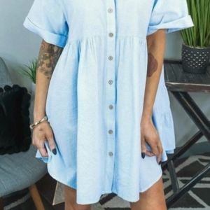 Easel Pinstriped Ruffled Back Oversized Tunic or Dress